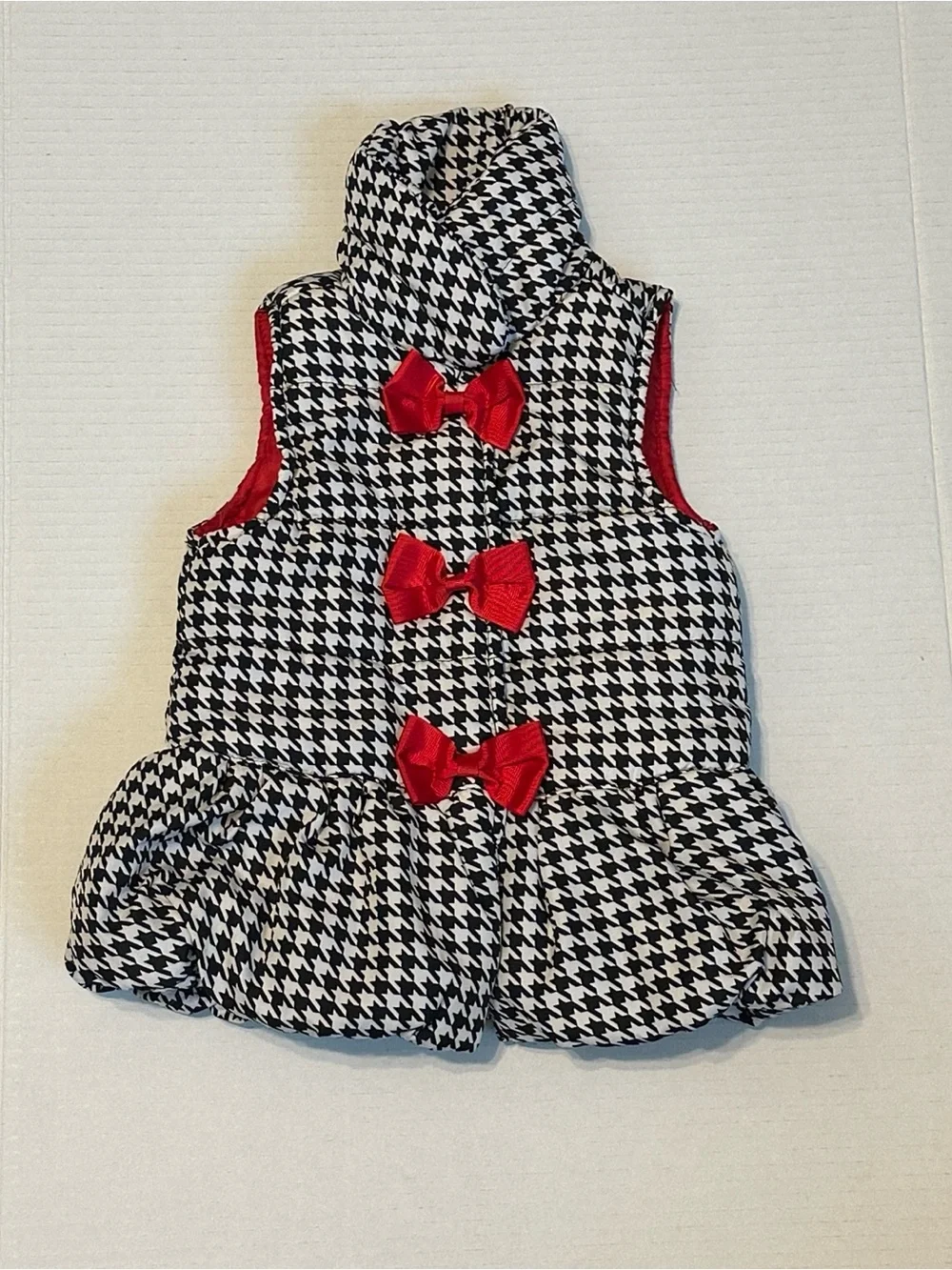 Kids Headquarters Black-and-White Houndstooth Vest with Red Bow Details 3T